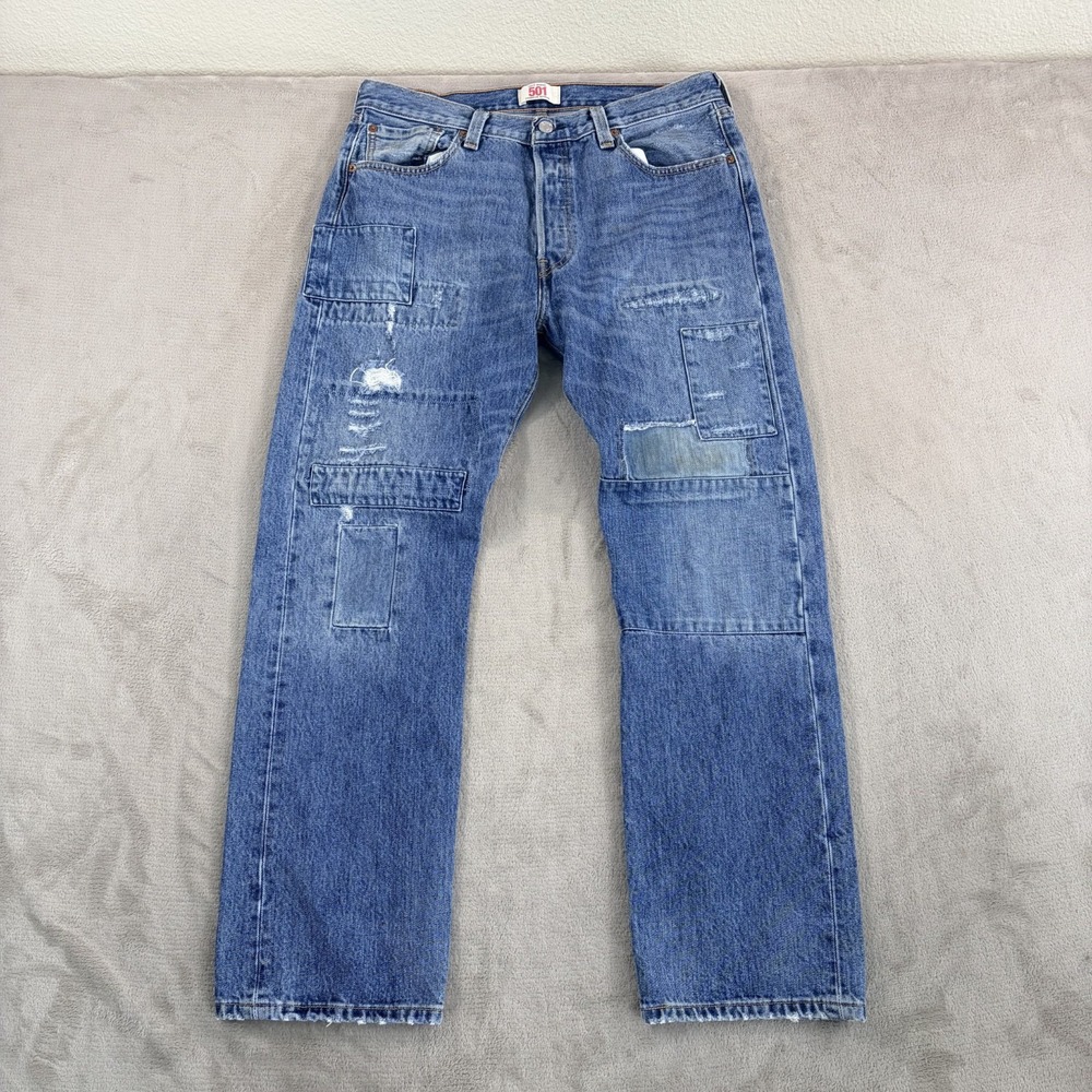 Vintage Levi's 501 Patchwork Distressed in Blue Men 34x30 (Fits 33x30) Y2K